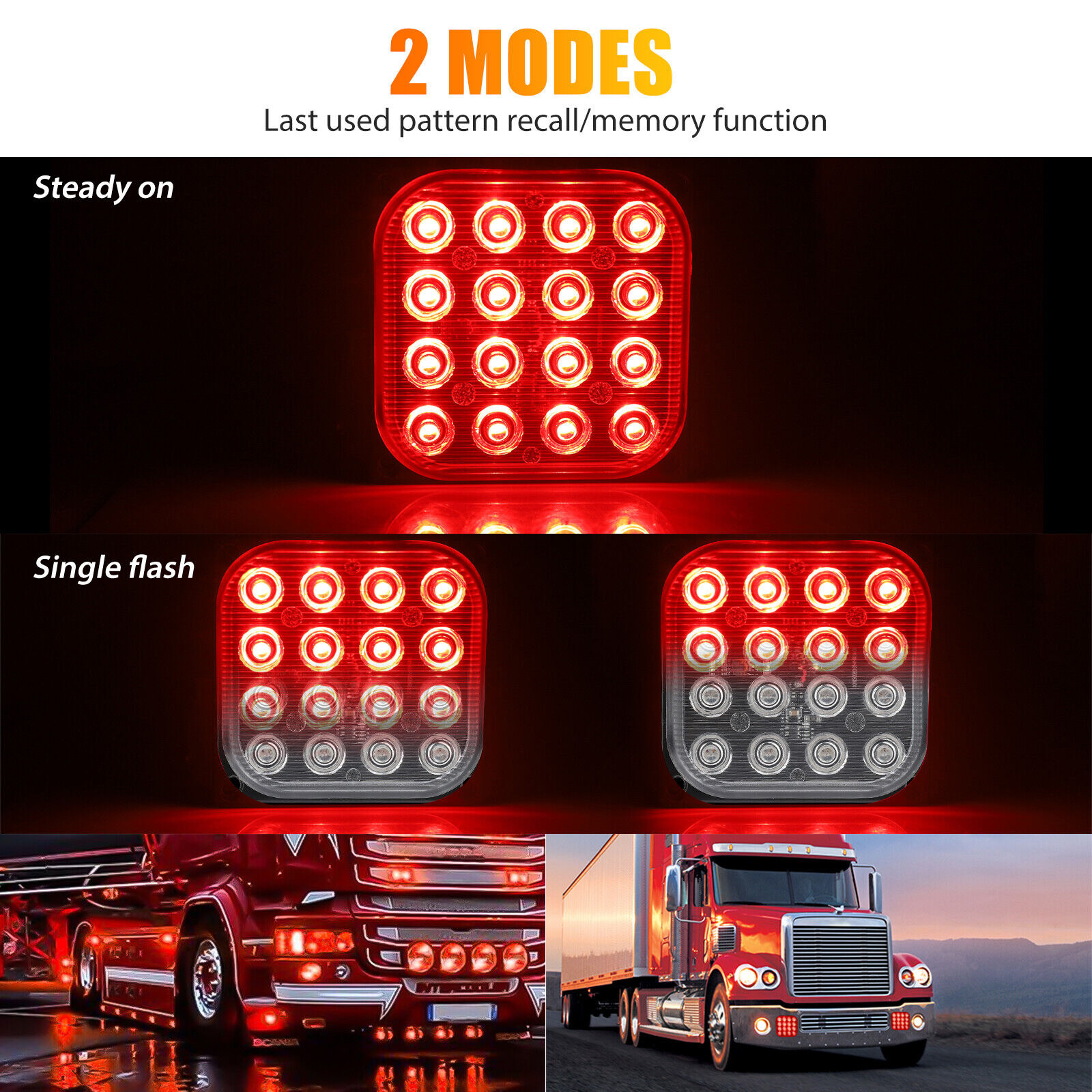 Universal Αδιάβροχο Φανάρι 16 SMD LED Ultra Bright Κόκκινο 48W 7000lm με 2 Λειτουργίες Φωτισμού 12/ 24V